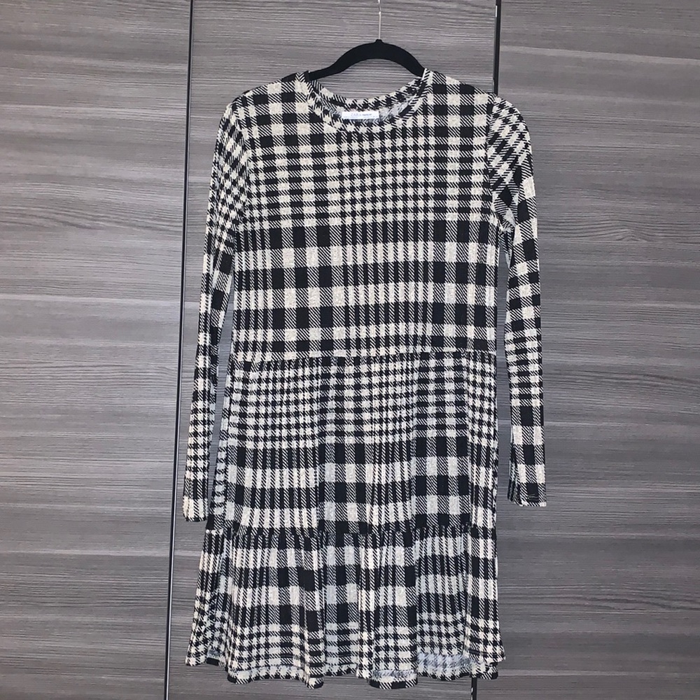 Zara Black and Tan Long Sleeve Dress, Size Medium